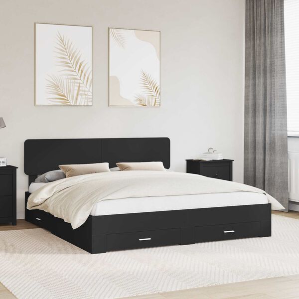 vidaXL Bed Frame with Headboard Black 200 x 200 cm Engineered Wood