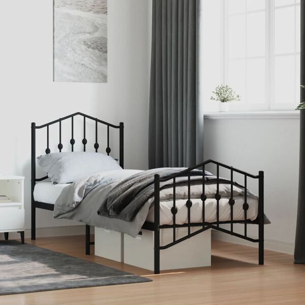 vidaXL Metal Bed Frame without Mattress with Footboard&nbsp;Black 75x190cm