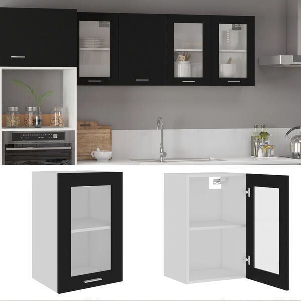 vidaXL Hanging Glass Cabinet Lyon Black 40x31x60 cm Engineered Wood
