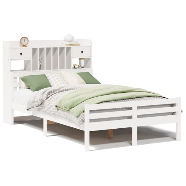 vidaXL Bookcase Bed without Mattress White 135x190 cm Double Solid Wood Pine
