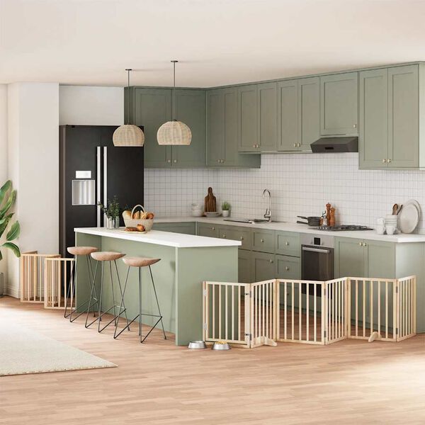 vidaXL Dog Gate with Door Foldable 15 Panels 750 cm Poplar Wood