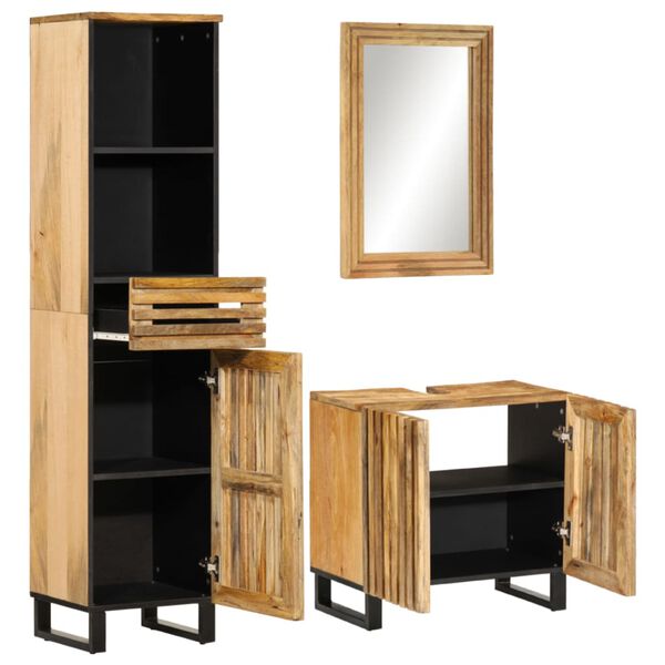 vidaXL 3 Piece Bathroom Furniture Set Solid Wood Rough Mango