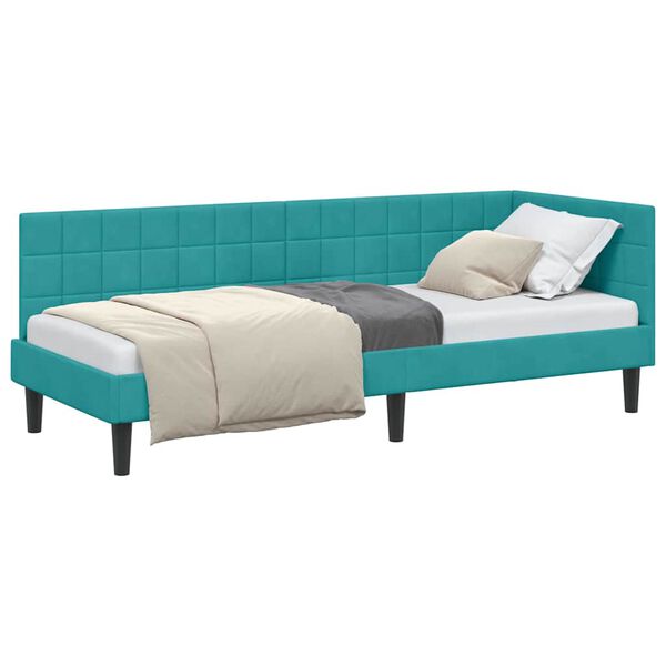 vidaXL Corner Bed Frame with Headboard Turquoise 80 x 200 cm Velvet