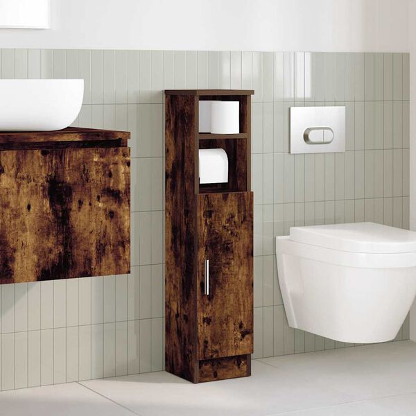 vidaXL Bathroom Cabinet with Roll Holder Smoked Oak 20.5x22x90 cm