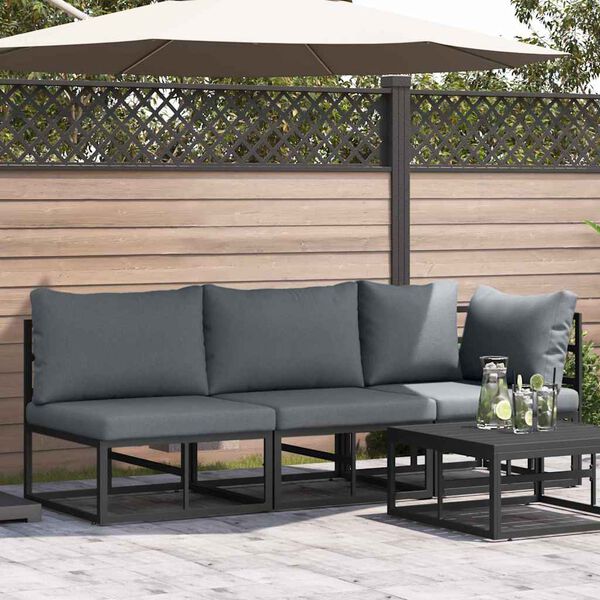vidaXL Outdoor Furniture with Cushion with Pillow Black Aluminium
