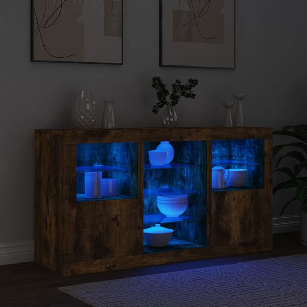 vidaXL Sideboard with LED Lights Smoked Oak 123x37x67 cm