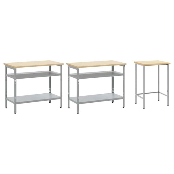 vidaXL Work Bench Set with Shelf with Storage 3 pcs Grey Steel