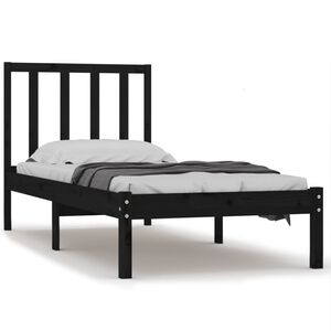 vidaXL Bed Frame without Mattress Black 75x190 cm Small Single Solid Wood Pine