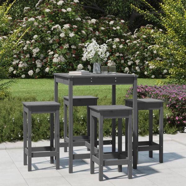 vidaXL 5 Piece Garden Bar Set Grey Solid Wood Pine