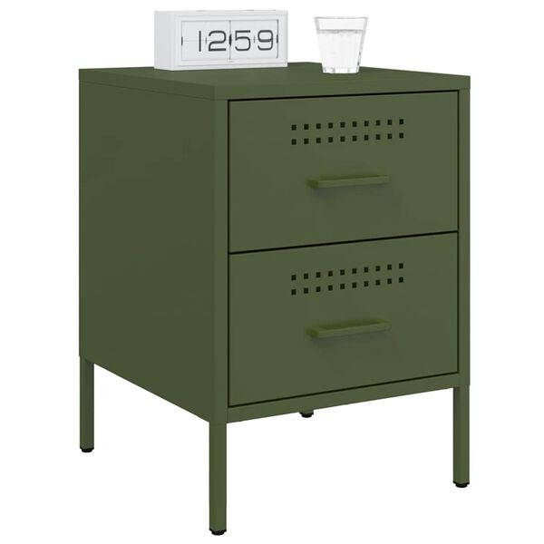 vidaXL Bedside Cabinets 2 pcs Olive Green 36x39x50.5 cm Steel