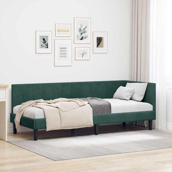 vidaXL Corner Bed Frame Dark Green 80 cm x 200 cm Velvet