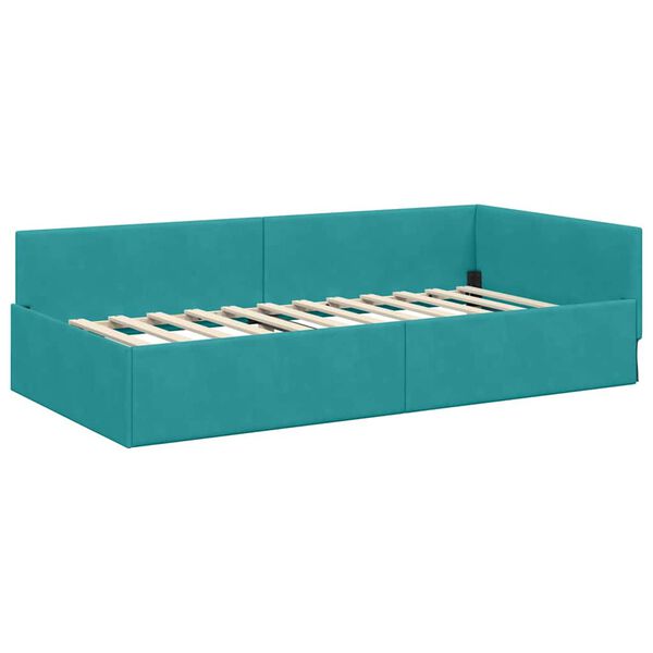 vidaXL Corner Bed Frame with Headboard Turquoise 90 cm x 200 cm Velvet