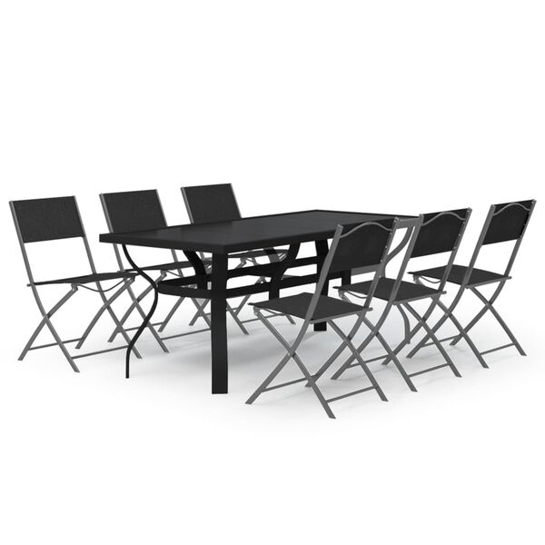 vidaXL 7 Piece Garden Dining Set Grey and Black