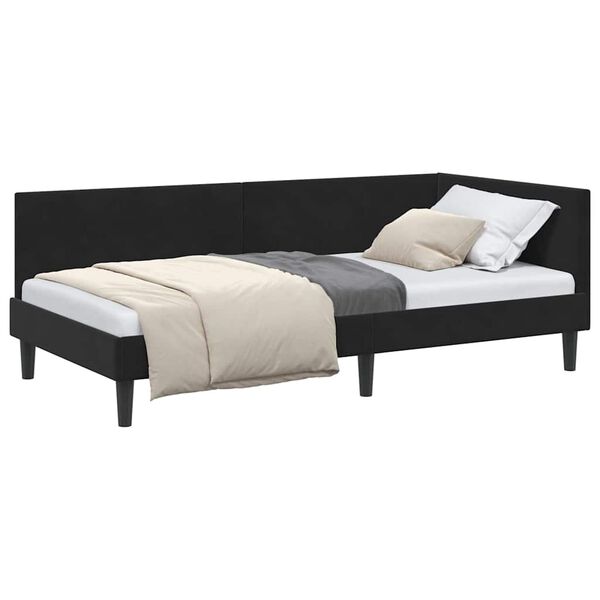 vidaXL Corner Bed Frame with Headboard Black 100 cm x 200 cm Velvet