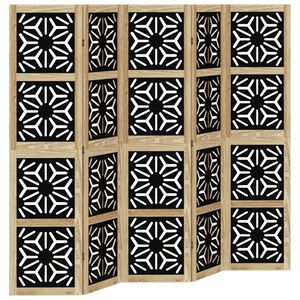 vidaXL Room Divider 5 Panels Brown and Black Solid Wood Paulownia
