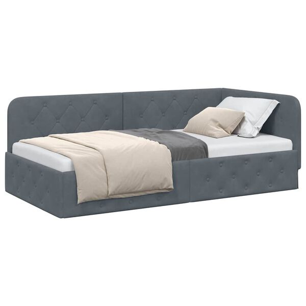vidaXL Corner Bed Frame with Headboard Dark Grey 100 x 200 cm Velvet