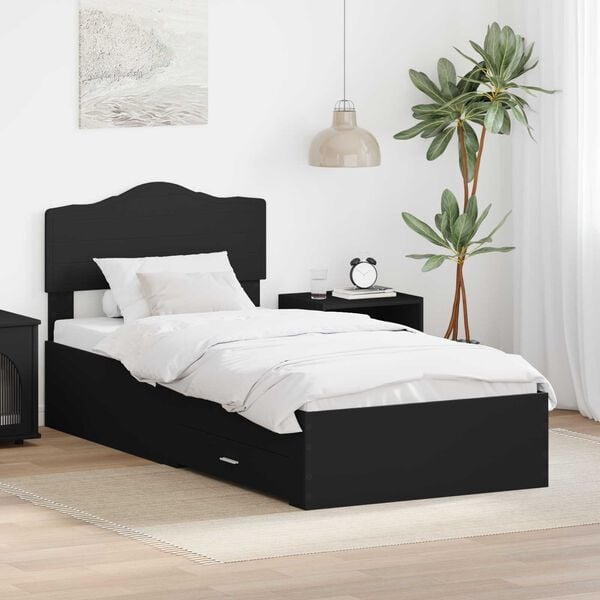 vidaXL Bed Frame with Headboard Black 75 x 190 cm Engineered Wood