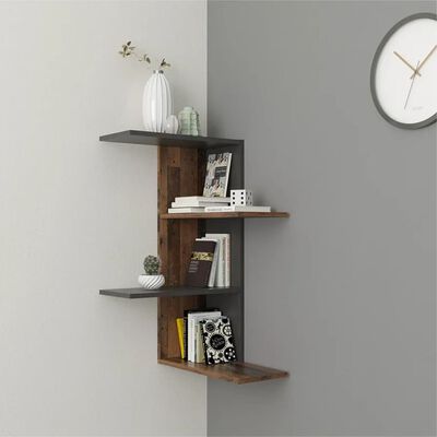 FMD Wall-mounted Corner Shelf Old Style Dark Matera