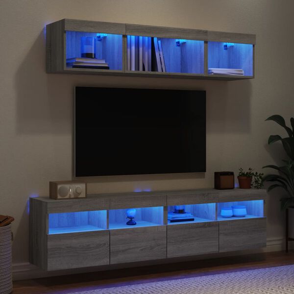 vidaXL 5 Piece TV Wall Units with LED Grey Sonoma Engineered Wood