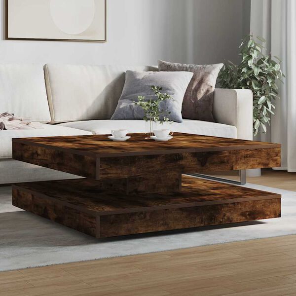 vidaXL Coffee Table 360-Degree Rotatable Smoked Oak 90x90x34.5 cm
