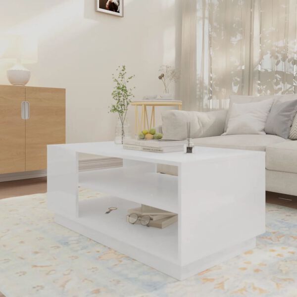 vidaXL Coffee Table High Gloss White 102x55x43 cm Engineered Wood