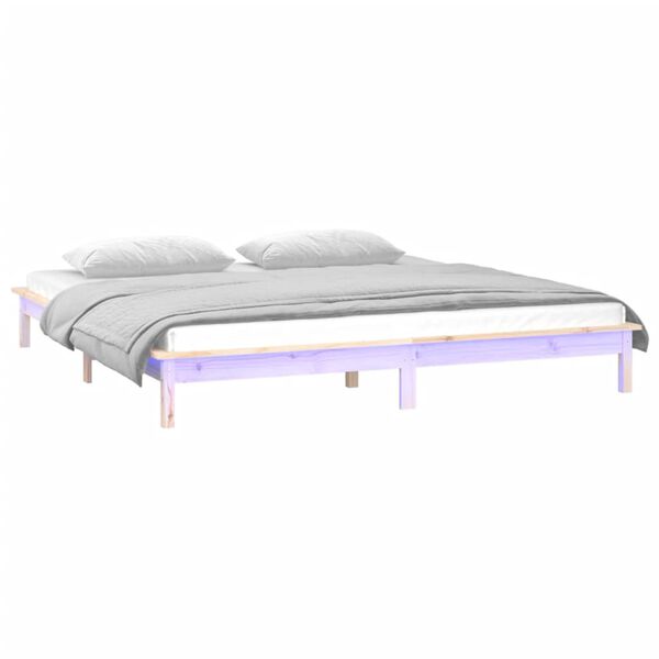 vidaXL LED Bed Frame without Mattress 150x200 cm King Size King Size Solid Wood