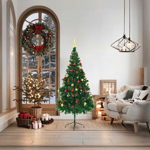 vidaXL Artificial Pre-lit Christmas Tree with Baubles Green 180 cm