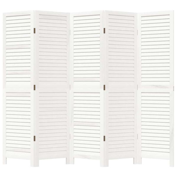 vidaXL Room Divider&nbsp;5 Panels White Solid Wood Paulownia