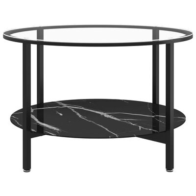 vidaXL Tea Table Black and Black Marble 70 cm Tempered Glass