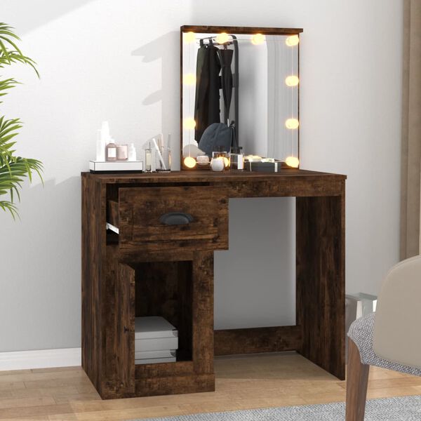 vidaXL Dressing Table with LED Smoked Oak 90x50x132.5 cm Engineered Wood