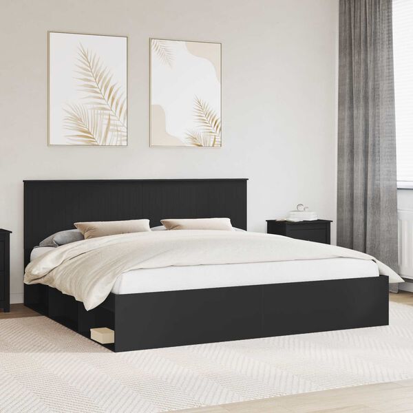 vidaXL Bed Frame with Headboard Black 200 x 200 cm Solid Pine Wood