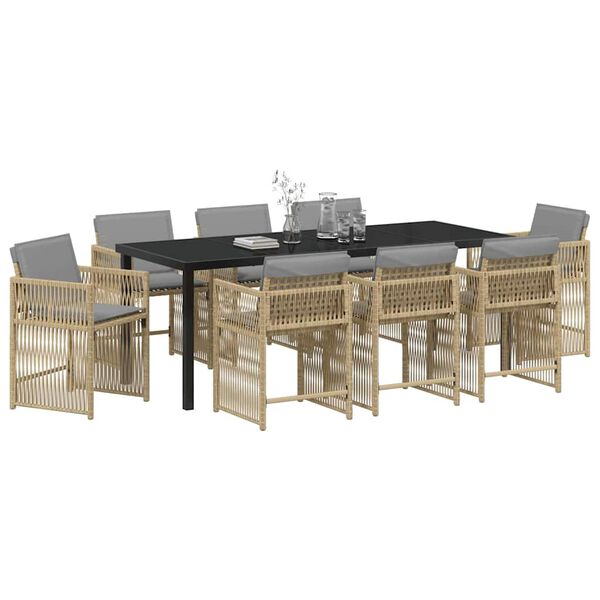 vidaXL Garden Dining Set 9 pcs Beige Poly Rattan