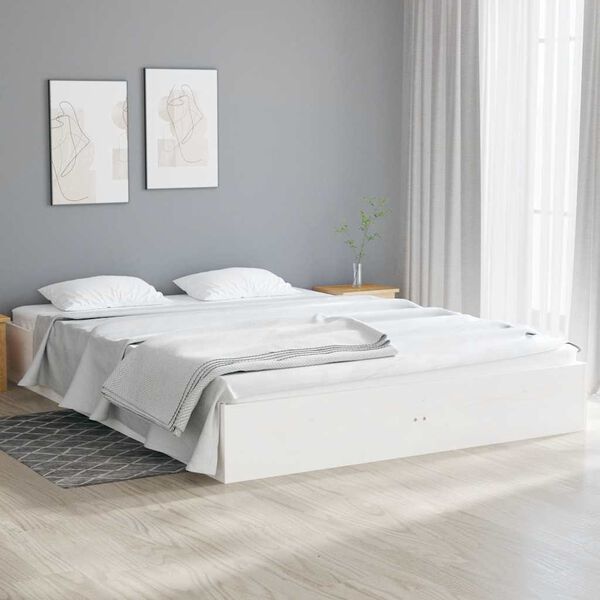 vidaXL Bed Frame without Mattress White Solid Wood 120x190 cm Small Double