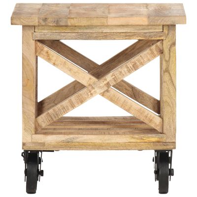 vidaXL Side Table with Wheels 40x40x42 cm Rough Mango Wood