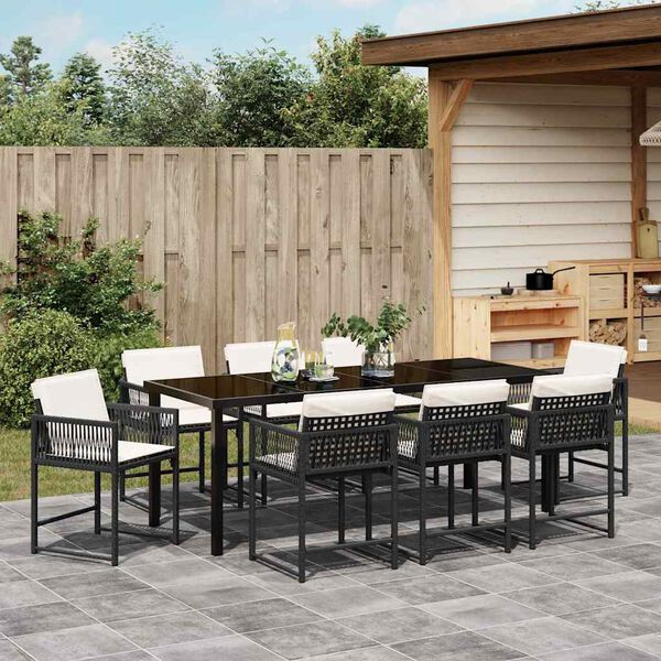 vidaXL Garden Dining Set 9 pcs Black Poly Rattan