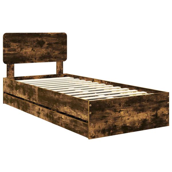 vidaXL Bed Frame with Drawer Smoked Oak 75 x 190 cm Engineer Wood