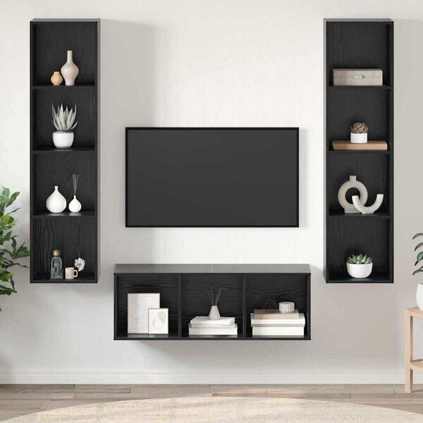vidaXL TV Cabinet Set Wall-mounted 3 pcs Black Oak Engineered Wood
