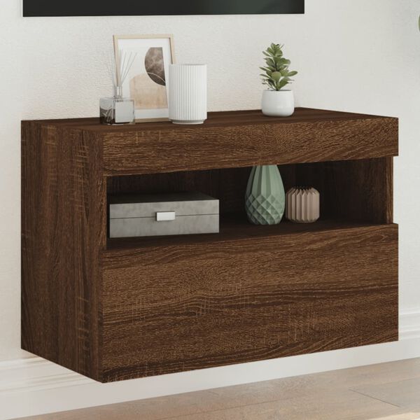 vidaXL TV Wall Cabinet with LED Lights Brown Oak 60x30x40 cm