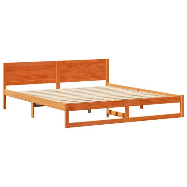 vidaXL Bed Frame with Headboard Wax Brown 200 x 200 cm Solid Pine Wood