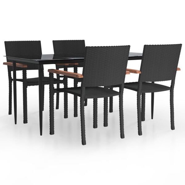 vidaXL 5 Piece Garden Dining Set Black Poly Rattan