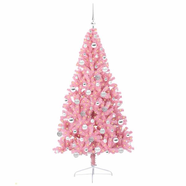 vidaXL Artificial Pre-lit Christmas Tree with 300 LEDs Pink 180 cm PVC