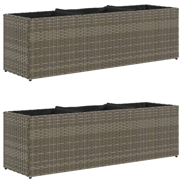 vidaXL Garden Planters with 3 Pots 2 pcs Grey 105x30x32 cm Poly Rattan