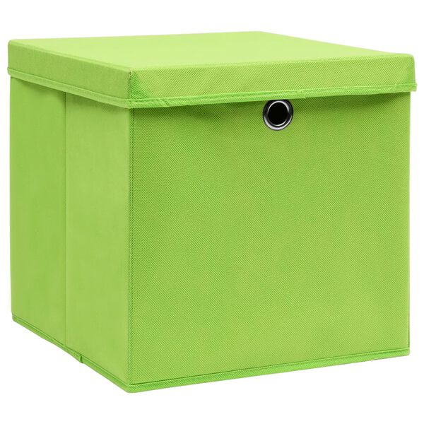 vidaXL Storage Boxes with Covers 4 pcs 28x28x28 cm Green