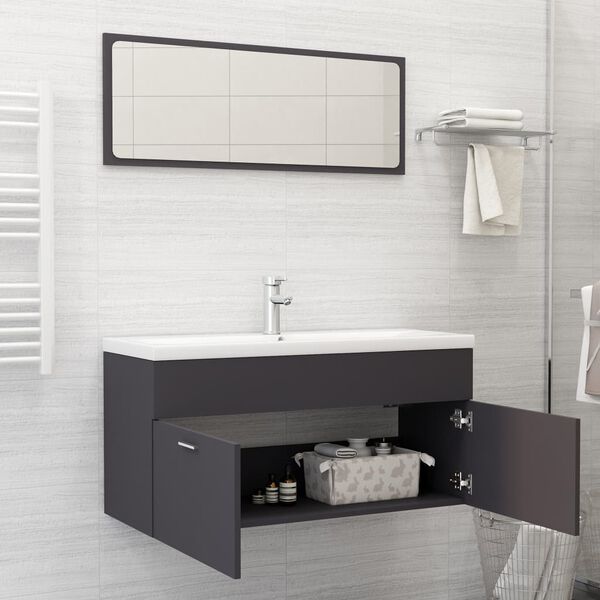 vidaXL Bathroom Furniture Set Grey Engineered Wood