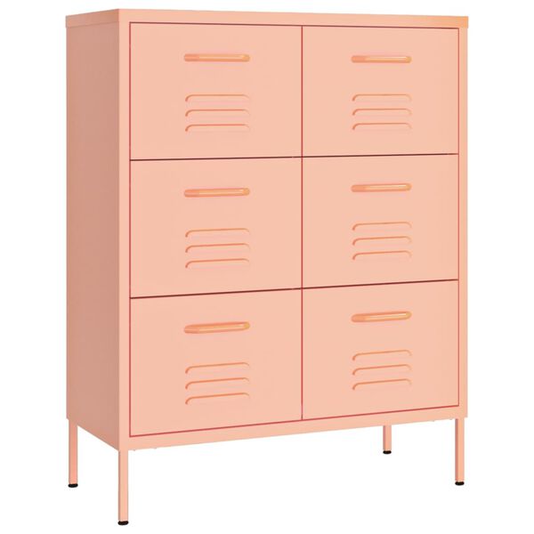 vidaXL Drawer Cabinet Pink 80x35x101.5 cm Steel
