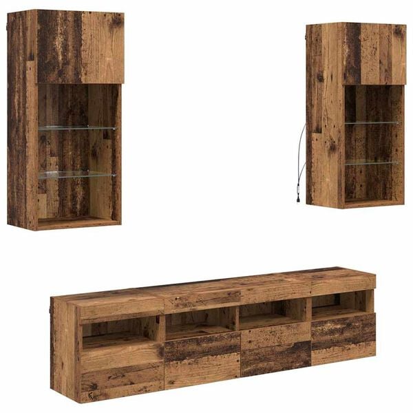 vidaXL TV Wall Units with LED Old Wood Engineered Wood