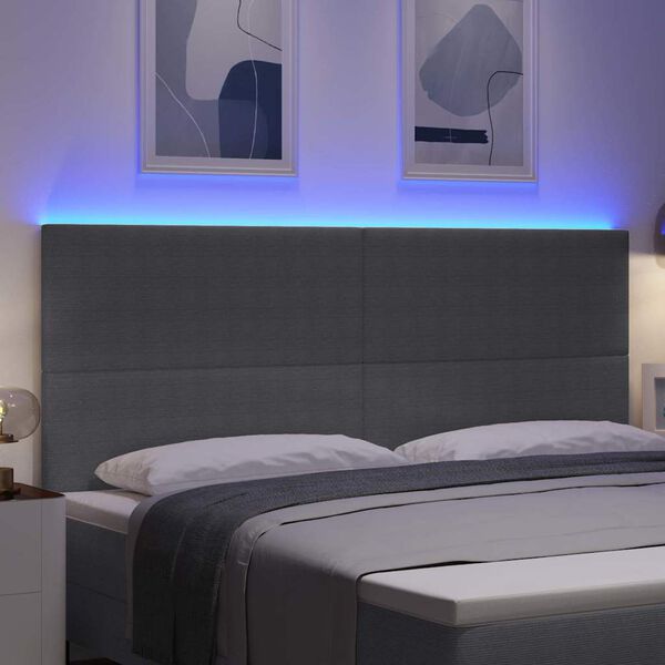 vidaXL LED Headboard with LED Strip Lights Light grey 200 cm Fabric