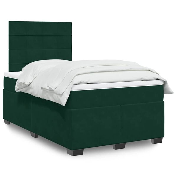 vidaXL Box Spring Bed with Mattress Dark Green 120x190 cm Small Double Velvet
