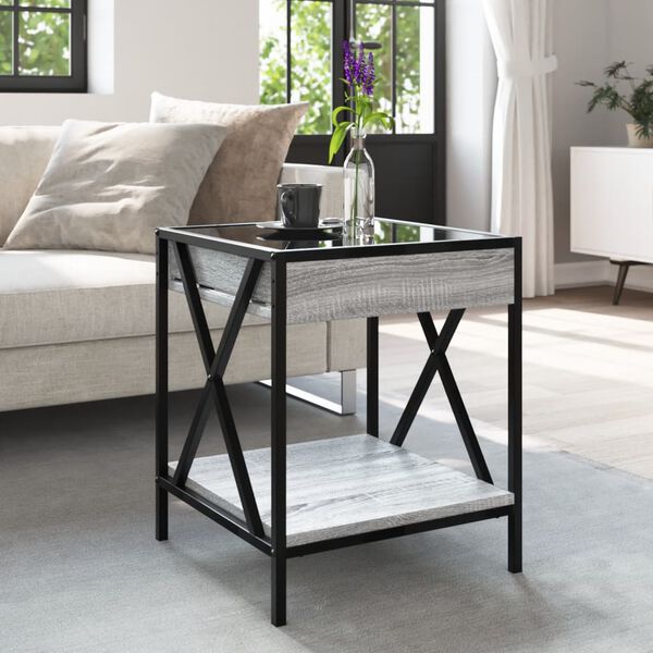 vidaXL Coffee Table with Infinity LED Grey Sonoma 40x40x49 cm