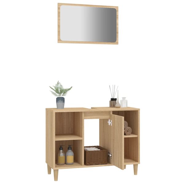 vidaXL 2 Piece Bathroom Furniture Set Sonoma Oak Engineered Wood